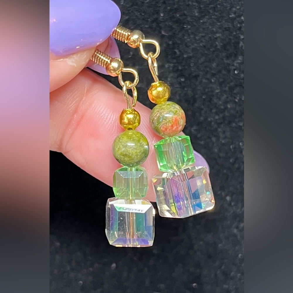 gold and unakite earrings/Swarovski
